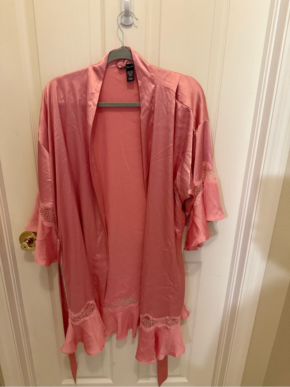 Victoria's Secret Pink Satin Lace-Trim Robe
